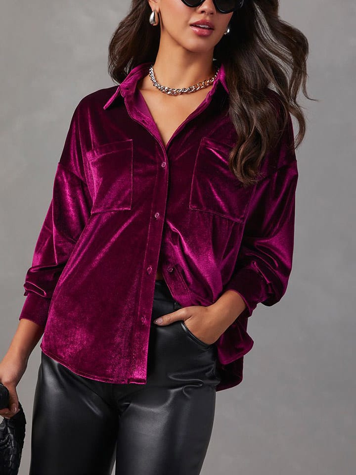 Milan Kiss Aksamitna bluzka w kolorze bordowym rozmiar: XL