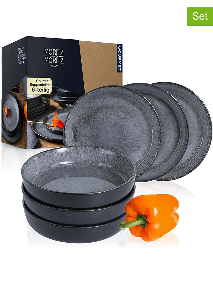 Moritz & Moritz Talerze głębokie (6 szt.) "Vida" w kolorze antracytowym - Ø 19 cm rozmiar: onesize