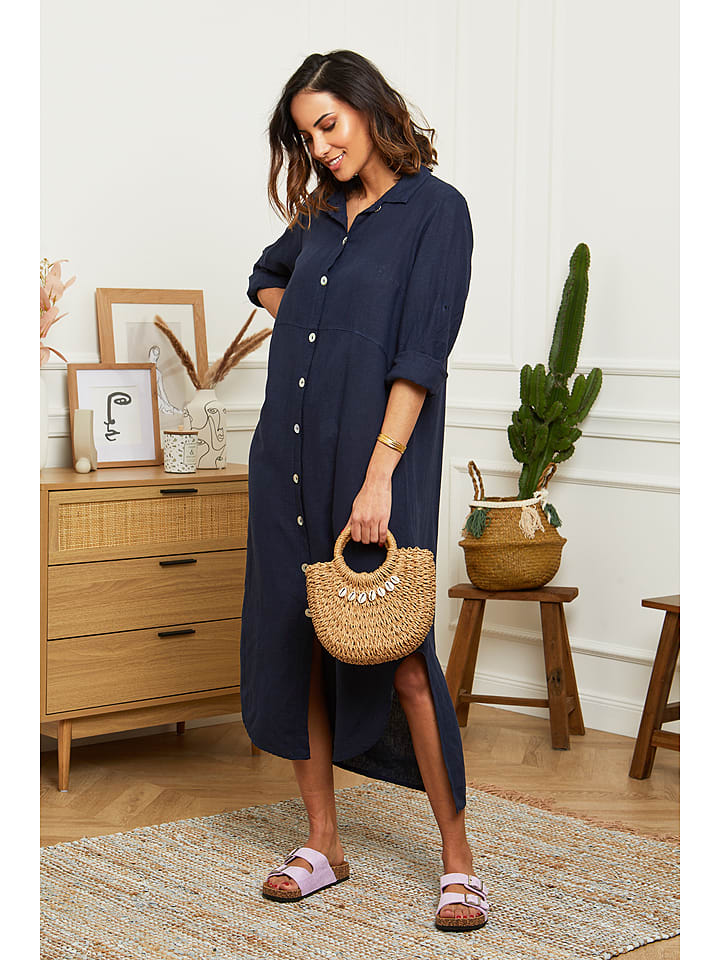 Le Monde du Lin Lniana sukienka w kolorze granatowym rozmiar: 34/36