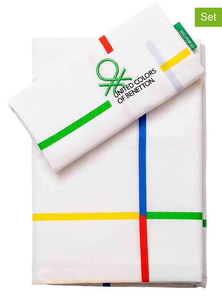 Benetton 3-częściowy komplet pościeli w kolorze białym ze wzorem rozmiar: 160x200 cm