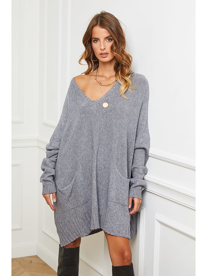 Joséfine Sukienka dzianinowa "Farjo" w kolorze szarym rozmiar: L