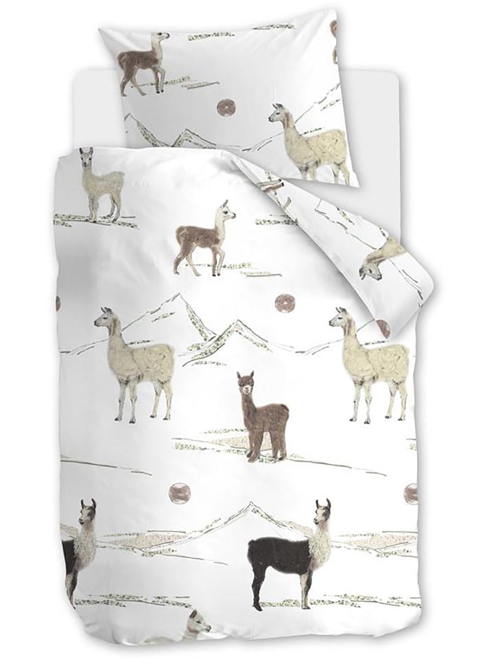 Hanneke de Jager Komplet pościeli renforcé "Lama Mountain" w kolorze biało-jasnobrązowym rozmiar: 100x135 cm