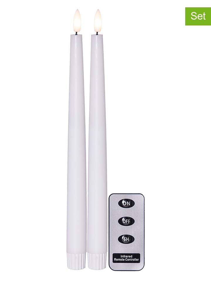 STAR Trading Świece LED (2 szt.) "Flame Slim" w kolorze białym - wys. 28,5 x Ø 2,1 cm rozmiar: onesize