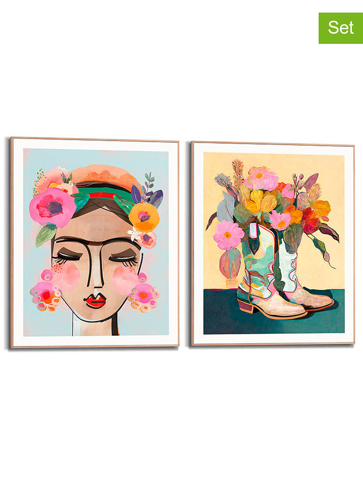 Orangewallz Druki artystyczne (2 szt.) "Happy Boots" w ramce rozmiar: 40x50 cm