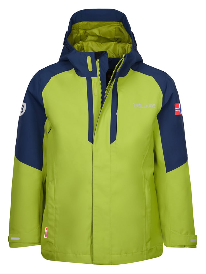 Trollkids Kurtka przeciwdeszczowa "Skaland" w kolorze zielono-granatowym rozmiar: 98