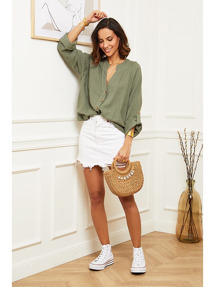 Le Monde du Lin Lniana bluzka "Barcelona" w kolorze oliwkowym rozmiar: 40/42