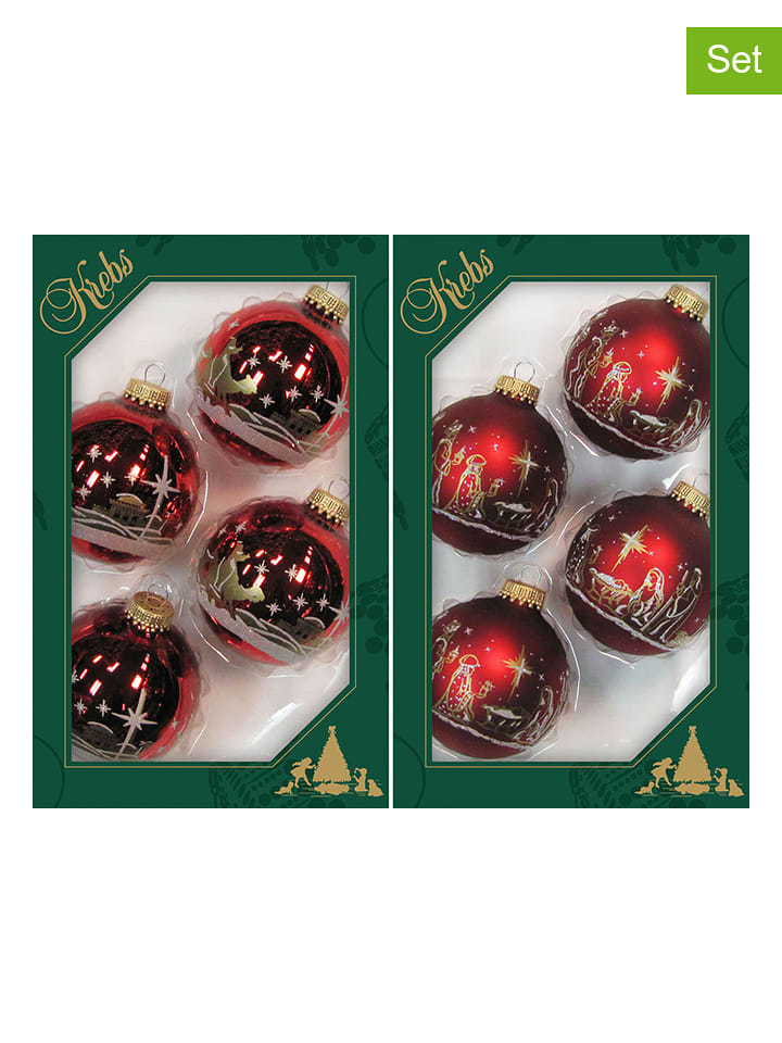 Krebs Glas Lauscha Bombki (8 szt.) w kolorze czerwonym - Ø 7 cm rozmiar: onesize