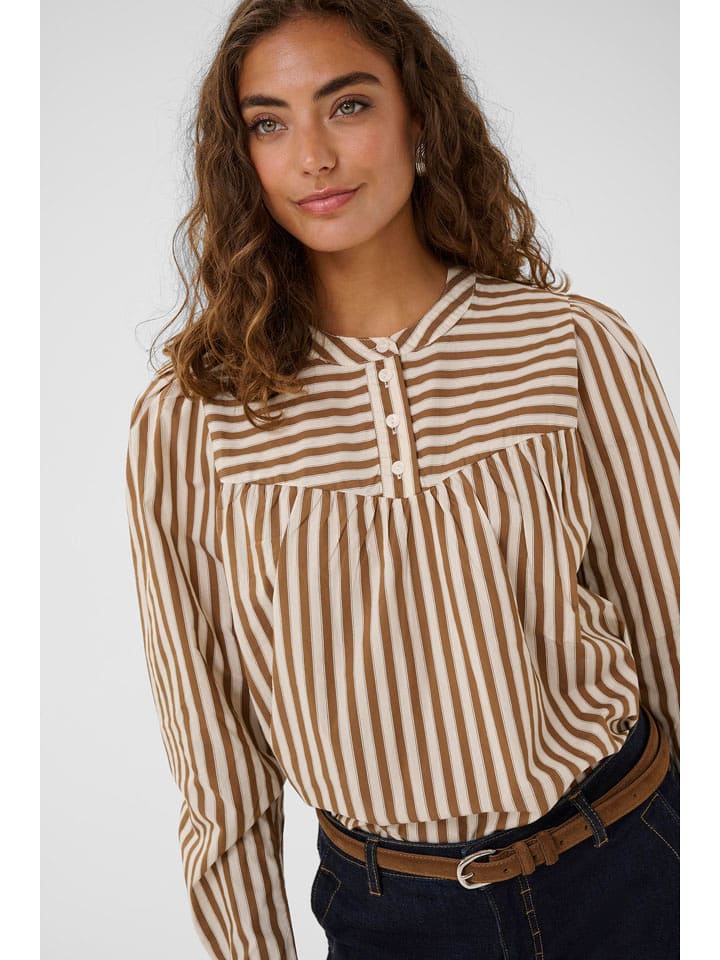 CULTURE Bluzka w kolorze karmelowo-białym rozmiar: S