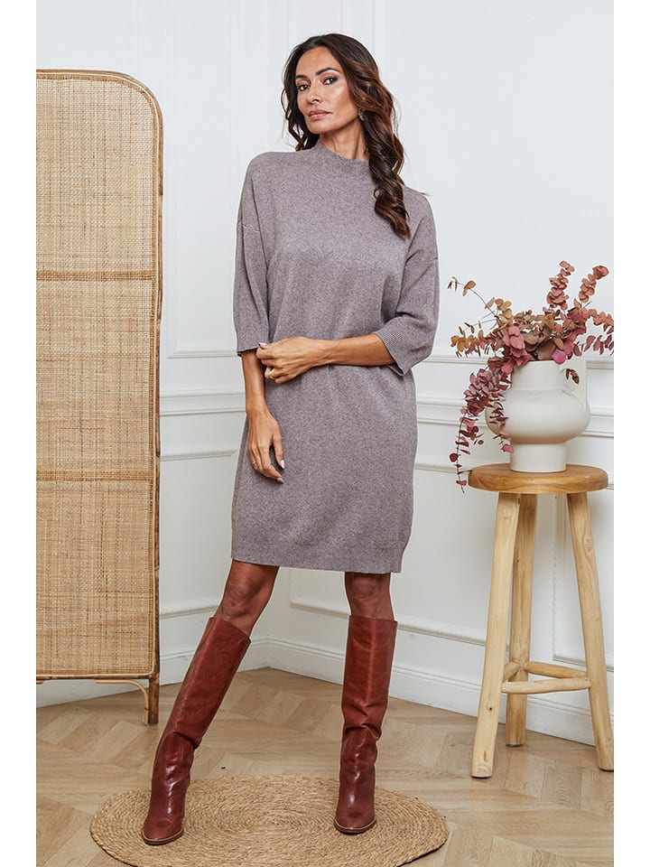 So Cachemire Sukienka dzianinowa "Major" w kolorze szarobrązowym rozmiar: M