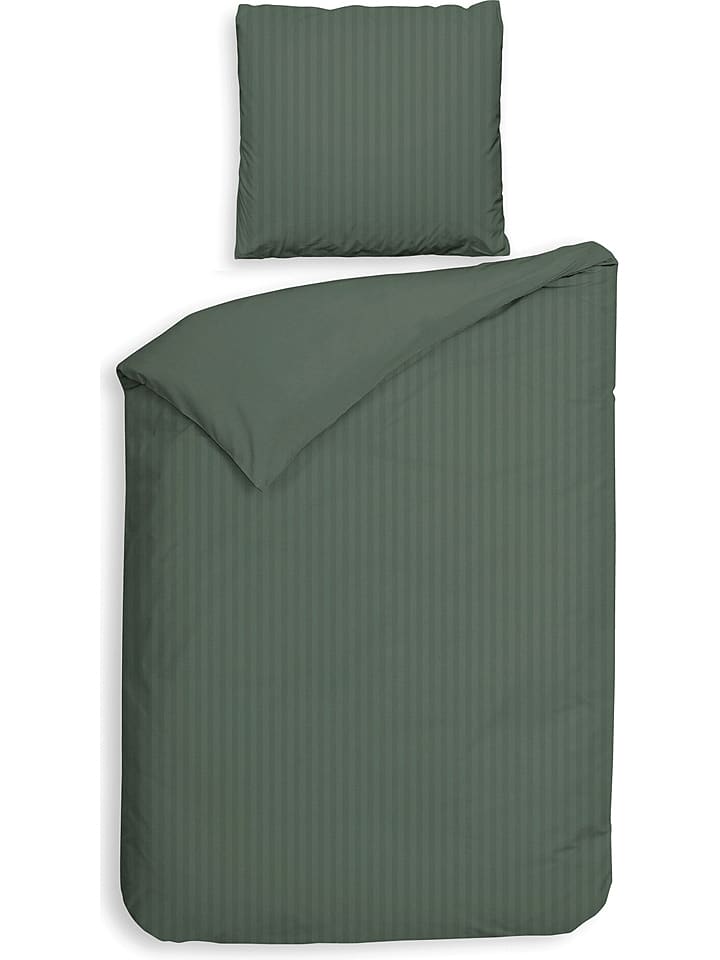 Heckett Lane Komplet pościeli satynowej "Banda" w kolorze zielonym rozmiar: 155x220 cm