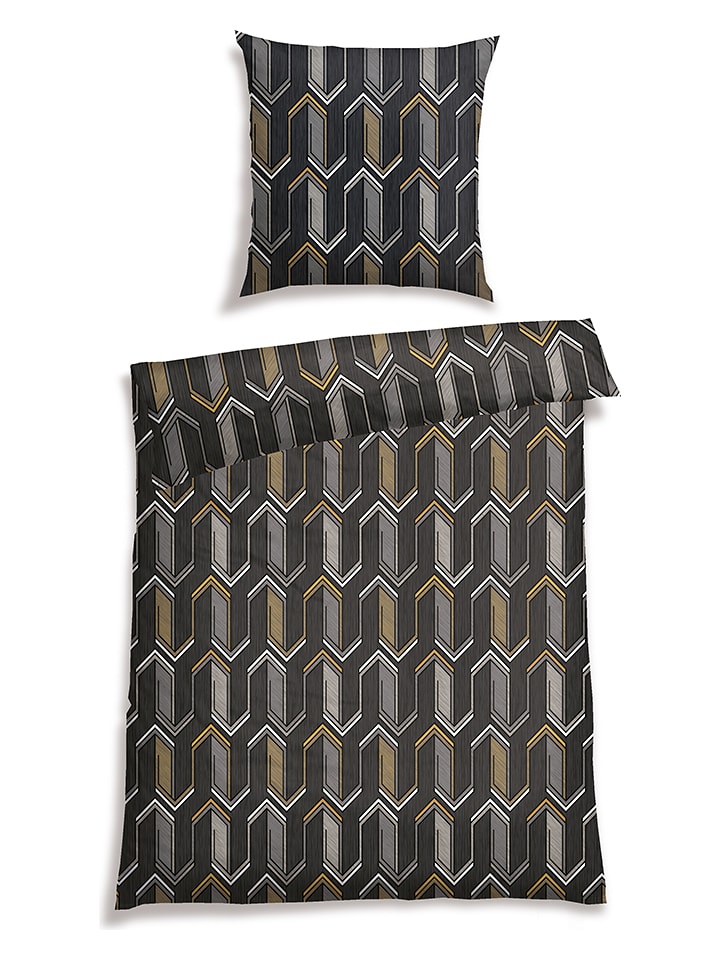 Schiesser Komplet pościeli renforcé "Marly" w kolorze czarno-żółtym rozmiar: 135x200 cm