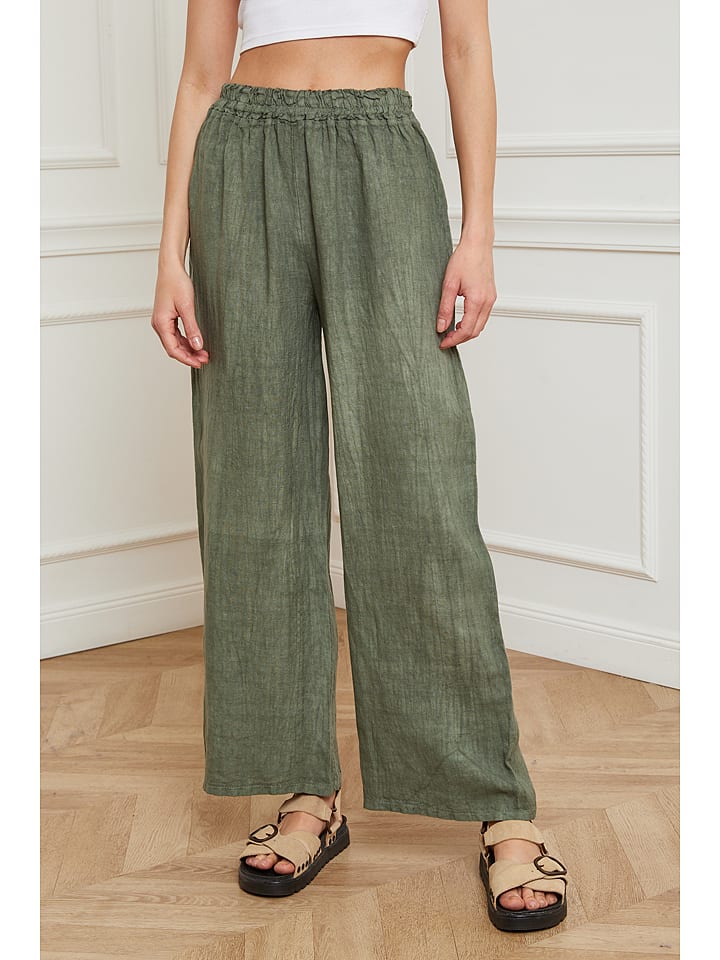 Fleur de Lin Lniane spodnie "Garibaldi" w kolorze khaki rozmiar: XL