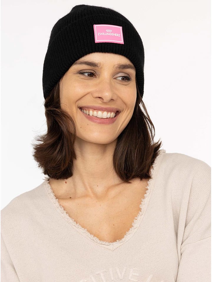 Zwillingsherz Czapka "Zwillingsherz" w kolorze czarnym rozmiar: onesize
