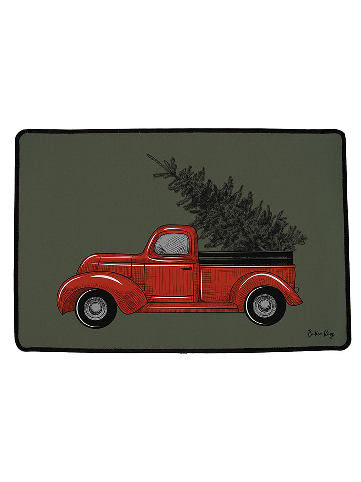 Butter Kings Wycieraczka "Christmas truck" w kolorze zielono-czerwonym rozmiar: 90x60 cm