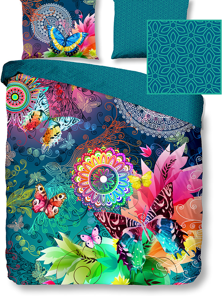 Hip Komplet pościeli satynowej "Parada" w kolorze niebieskim ze wzorem rozmiar: 155x220 cm