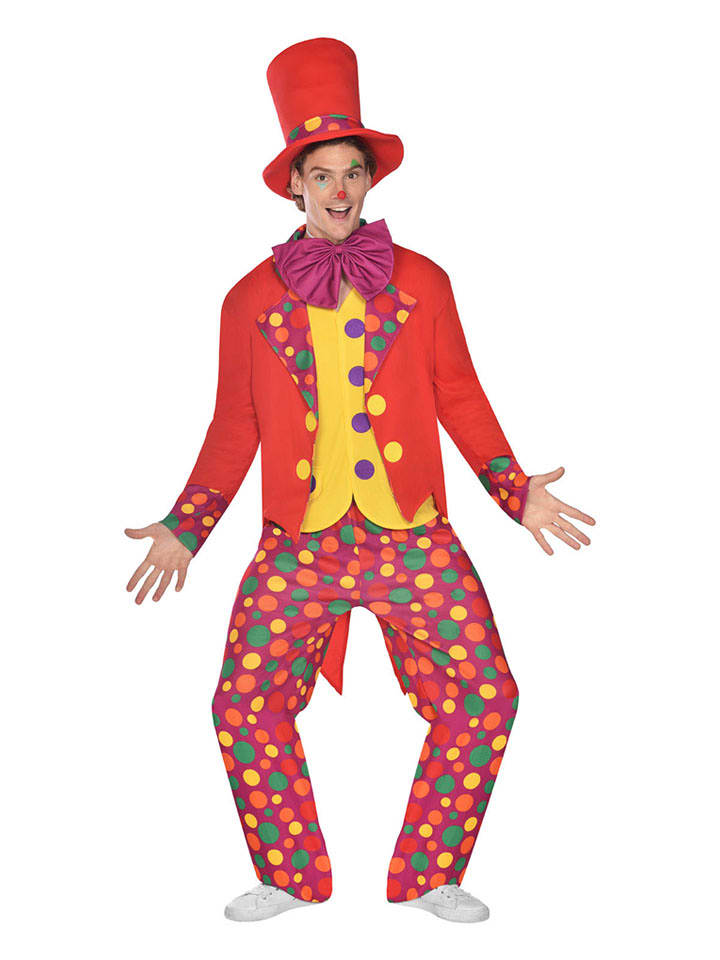 amscan 5-częściowy kostium "Colorful clown" w kolorze czerwono-żółtym ze wzorem rozmiar: S