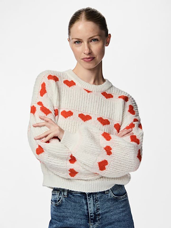 Pieces Sweter w kolorze biało-czerwonym rozmiar: S