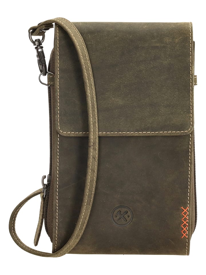 HIDE & STITCHES Skórzana torebka w kolorze oliwkowym na telefon - 20 x 11 x 3 cm rozmiar: onesize