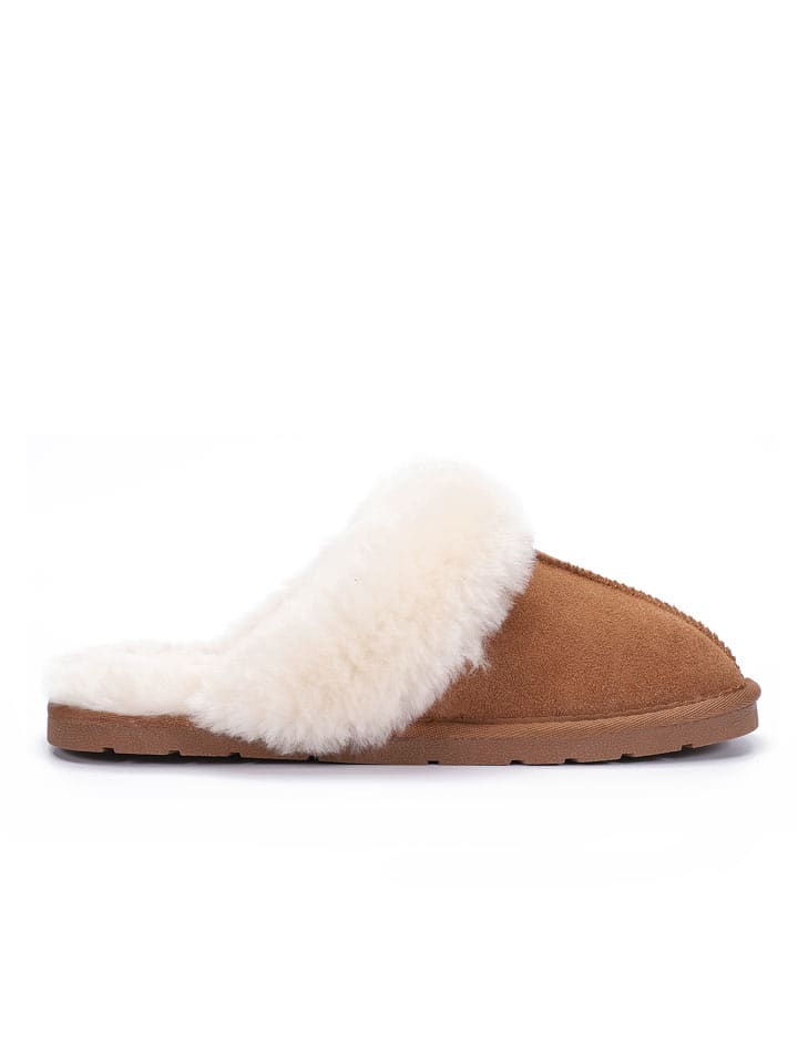 Gooce Wełniane kapcie "Emeline" w kolorze jasnobrązowym rozmiar: 40