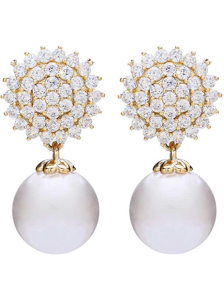 U.S. Polo Assn. Pozłacane kolczyki-wkrętki z kryształami i perłami rozmiar: onesize