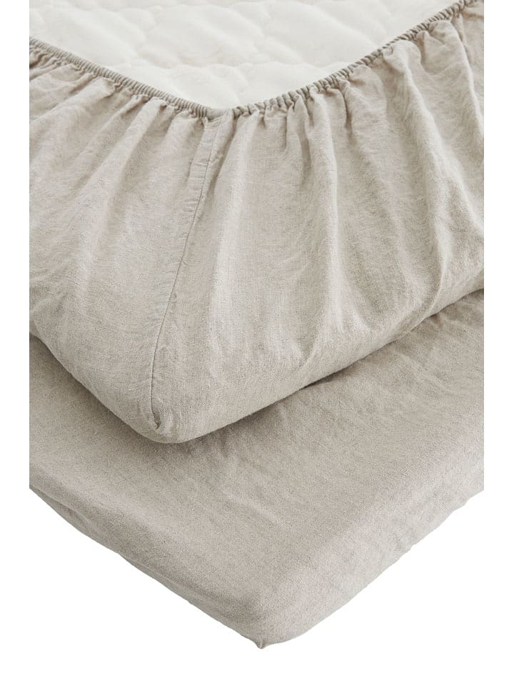 Ellos Home Lniane prześcieradło "Candice" w kolorze kremowym na gumce rozmiar: 140 cm