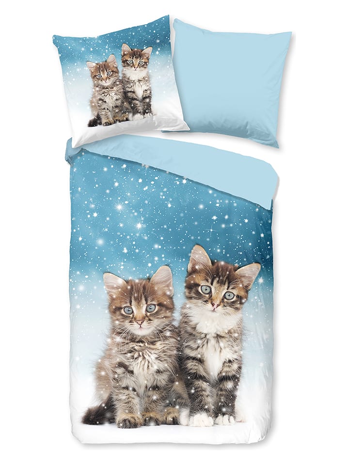 Good Morning Komplet pościeli flanelowej "Family" w kolorze niebieskim rozmiar: 140x220 cm