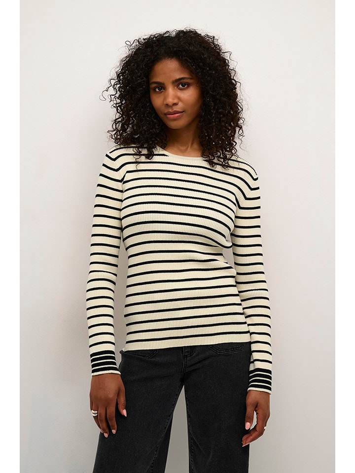 Kaffe Koszulka "Jordie" w kolorze kremowo-czarnym rozmiar: S