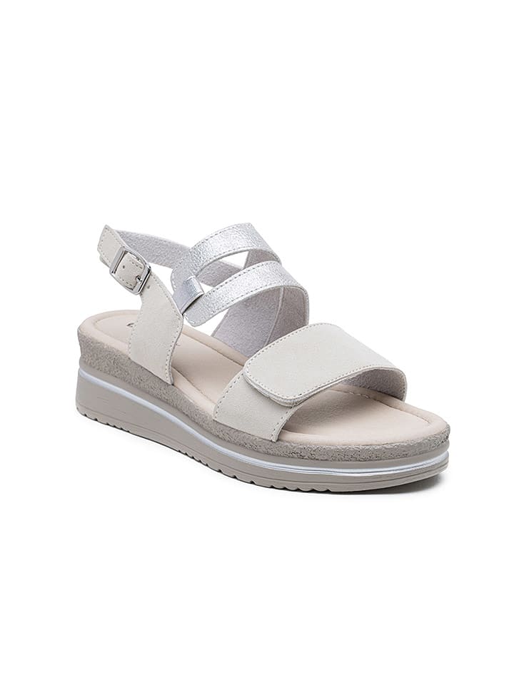 Foreverfolie Sandały w kolorze srebrno-kremowym na koturnie rozmiar: 40