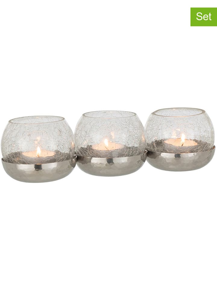 J Line Świeczniki (3 szt.) w kolorze srebrnym - wys. 9 x Ø 27 cm rozmiar: onesize