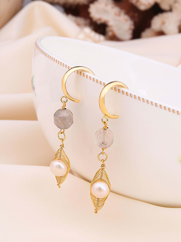 Pierres de Jade Pozłacane kolczyki-wkrętki z perłami i ametystami rozmiar: onesize