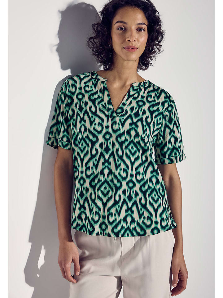 Street One Bluzka w kolorze beżowo-zielonym rozmiar: 40