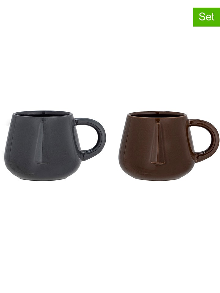 Bloomingville Kubki jumbo (2 szt.) "Noela" w kolorze szaro-brązowym - 350 ml rozmiar: onesize