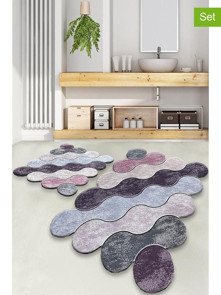 Colourful Cotton Dywaniki łazienkowe (2 szt.) "Circle" w kolorze fioletowo-szarym rozmiar: onesize