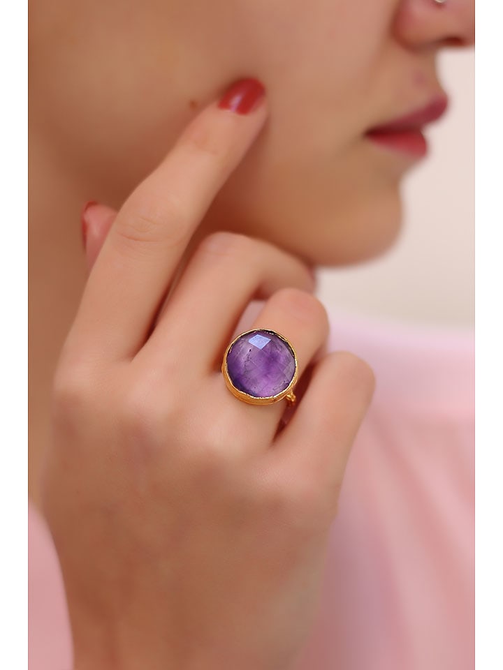 Pierres delicates Pozłacany pierścionek z ametystem rozmiar: onesize