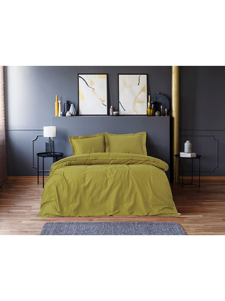 Colourful Cotton Komplet pościeli satynowej "Elegant" w kolorze khaki rozmiar: 155x220 cm