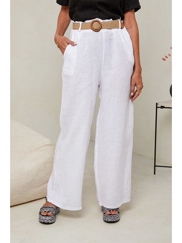 Le Monde du Lin Lniane spodnie w kolorze białym rozmiar: 38/40