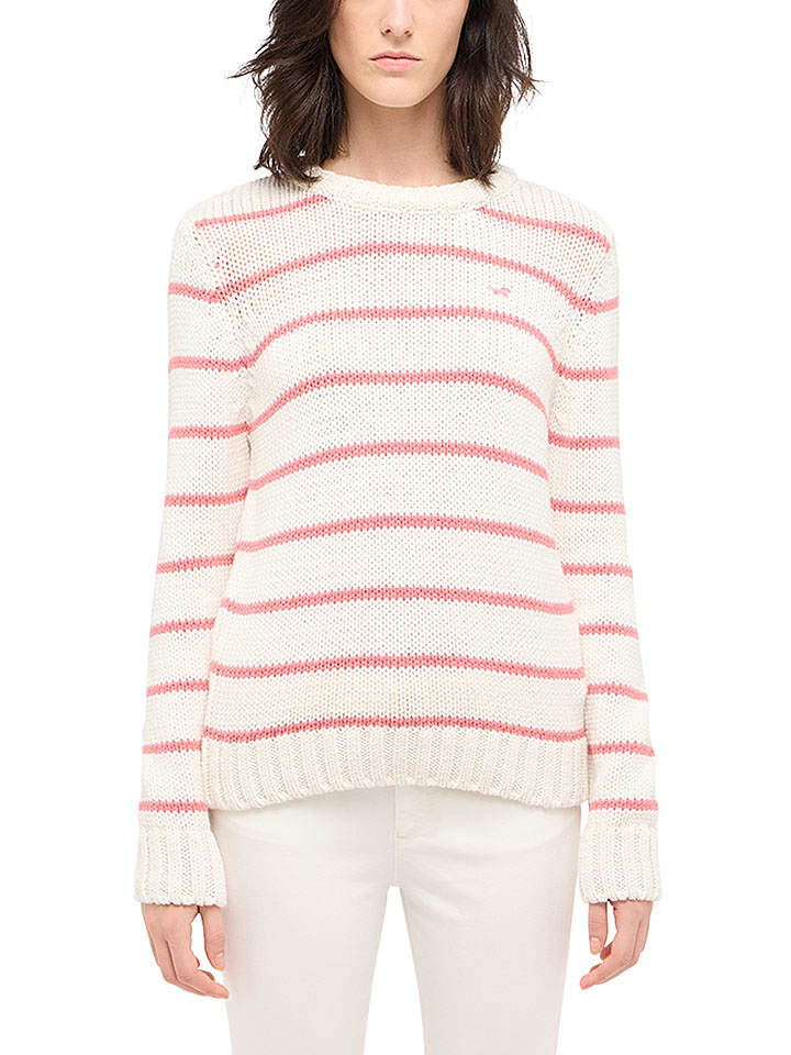 Mustang Sweter w kolorze kremowo-jasnoróżowym rozmiar: M