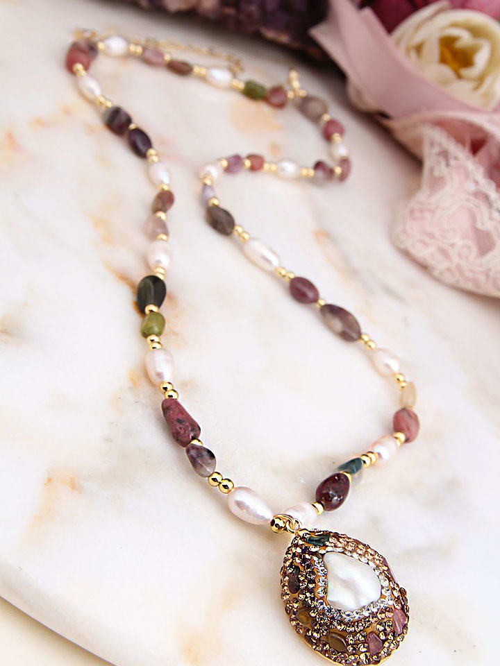 Pierres de Jade Pozłacany naszyjnik z elementami ozdobnymi - dł. 45 cm rozmiar: onesize