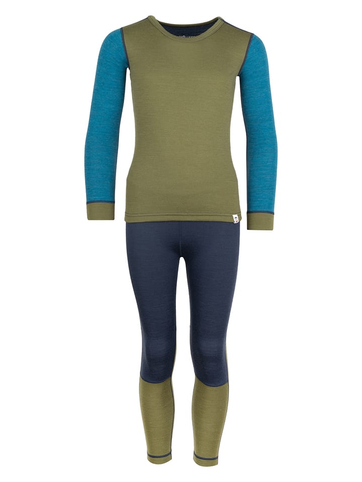 Trollkids 2-częściowy zestaw bielizny funkcyjnej "Merino" w kolorze oliwkowo-granatowym rozmiar: 164