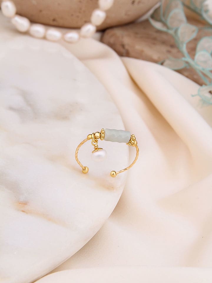 Pierres de Jade Pozłacany pierścionek z perłą i labradorytem rozmiar: onesize