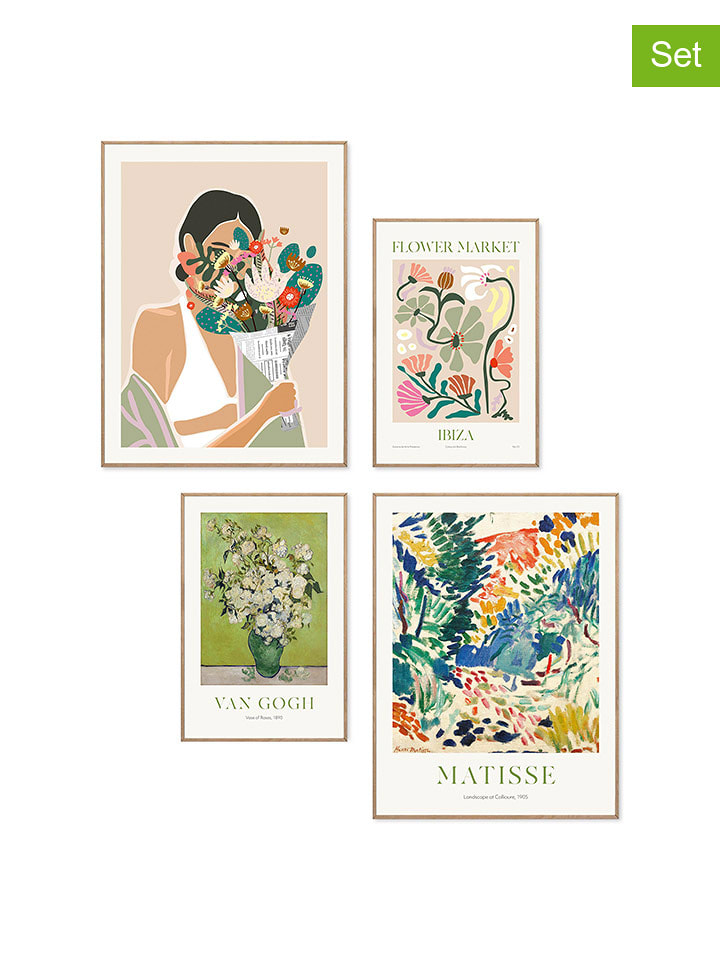 Orangewallz Druki artystyczne (4 szt.) "Green Style" w ramce rozmiar: 30x40 cmn