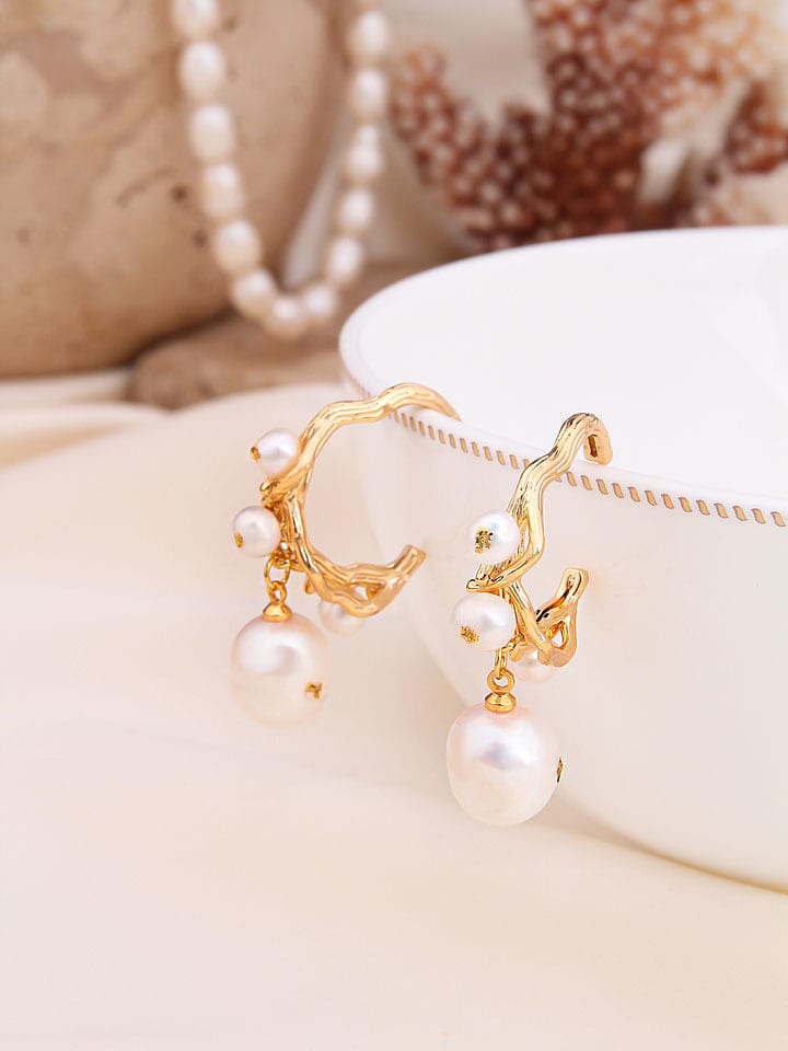 Pierres de Jade Pozłacane kolczyki-kreole z perłami rozmiar: onesize