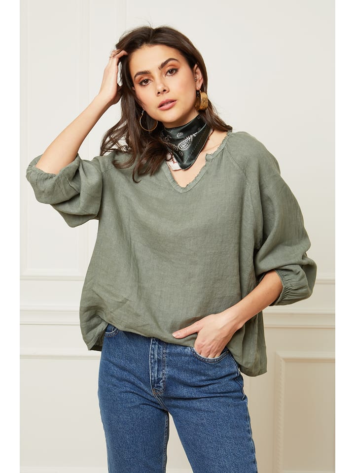 Joséfine Lniana bluzka "Celiane" w kolorze khaki rozmiar: L