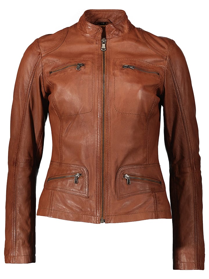 Caminari Skórzana kurtka "Rani" w kolorze jasnobrązowym rozmiar: 34