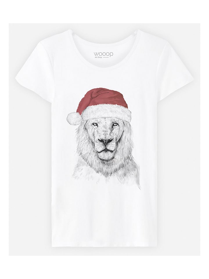 WOOOP Koszulka "Santa Lion" w kolorze białym rozmiar: S
