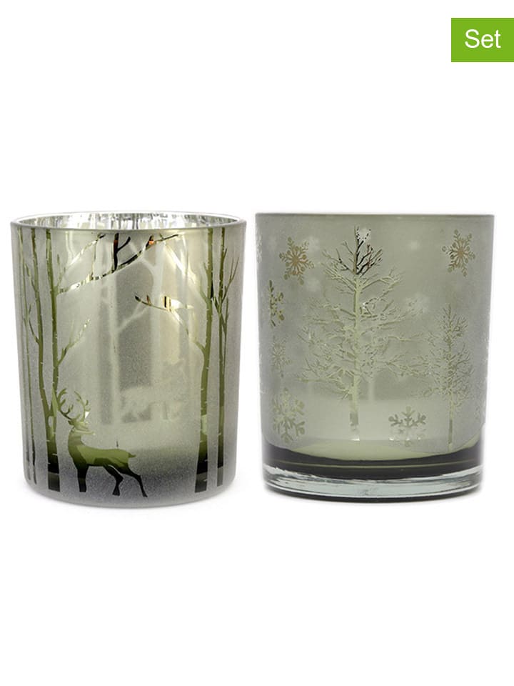 SiL Interiors Świeczniki (2 szt.) "Deer/Tree" w kolorze zielonym - wys. 10 x Ø 8,8 cm rozmiar: onesize