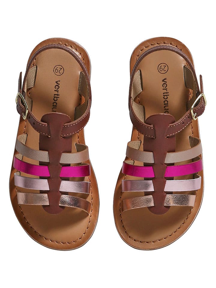 vertbaudet Skórzane sandały w kolorze brązowym rozmiar: 24