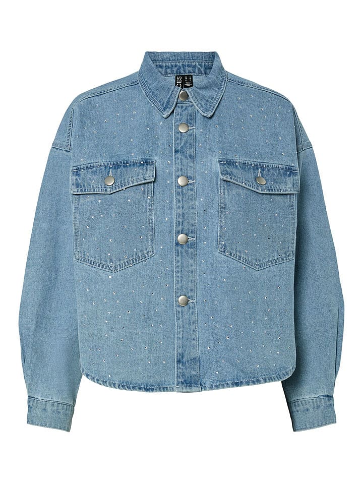 Pieces Koszula dżinsowa "Tamra" w kolorze błękitnym rozmiar: L