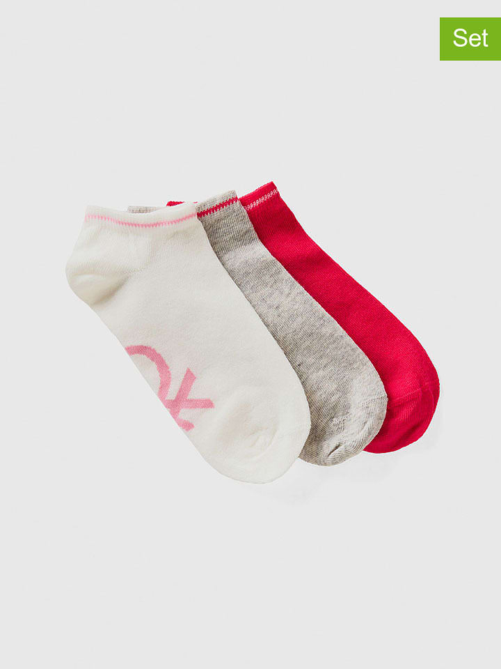 Benetton Skarpety (3 pary) w kolorze szarym, czerwonym i białym rozmiar: 20-24