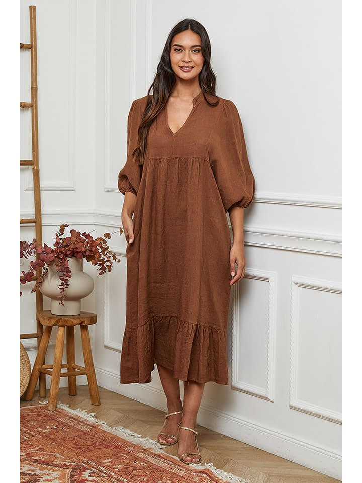 La Compagnie Du Lin Lniana sukienka w kolorze jasnobrązowym rozmiar: L
